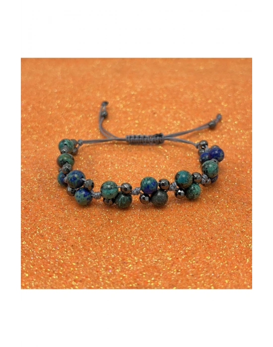 Sertifikalı 6mm Ipli Azurit Malakit Ayarlanabilir Ölçü Doğal Taş Bileklik