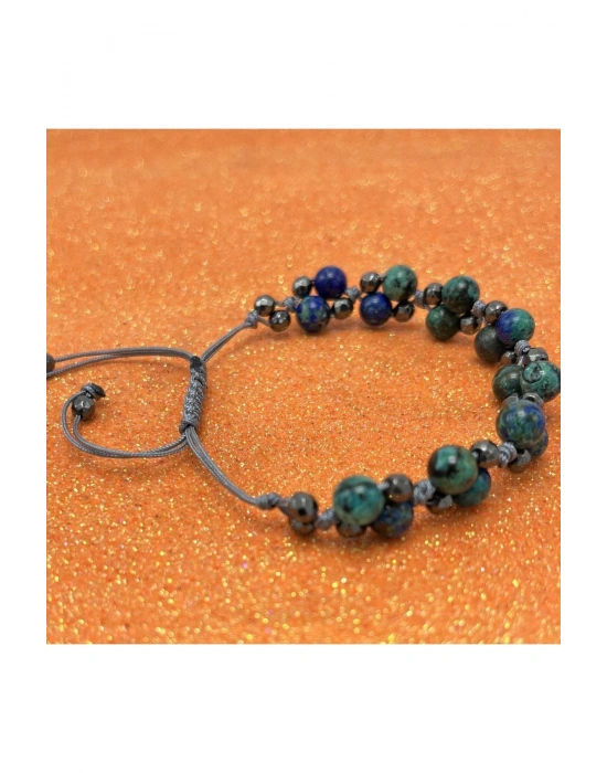 Sertifikalı 6mm Ipli Azurit Malakit Ayarlanabilir Ölçü Doğal Taş Bileklik