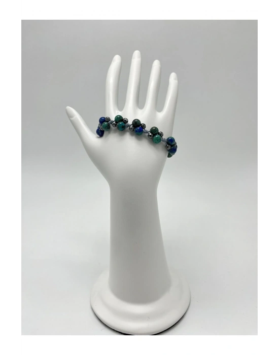 Sertifikalı 6mm Ipli Azurit Malakit Ayarlanabilir Ölçü Doğal Taş Bileklik