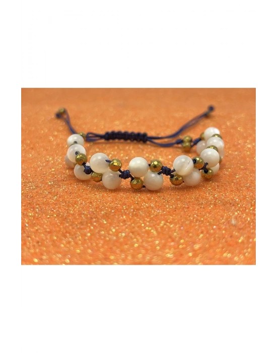 Sertifikalı 6mm Ipli Beyaz Sedef Ayarlanabilir Ölçü Doğal Taş Bileklik