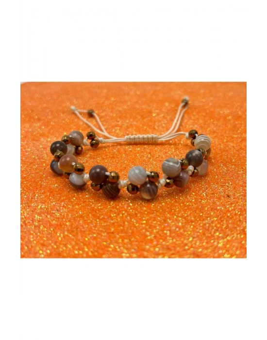 Sertifikalı 6mm Ipli Bostwana Akik Ayarlanabilir Ölçü Doğal Taş Bileklik