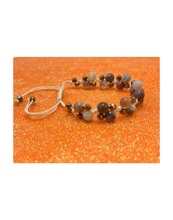 Sertifikalı 6mm Ipli Bostwana Akik Ayarlanabilir Ölçü Doğal Taş Bileklik