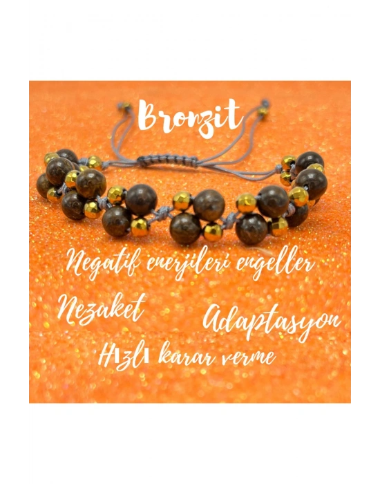 Sertifikalı 6mm Ipli Bronzit Ayarlanabilir Ölçü Doğal Taş Bileklik