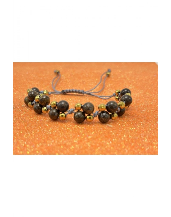 Sertifikalı 6mm Ipli Bronzit Ayarlanabilir Ölçü Doğal Taş Bileklik