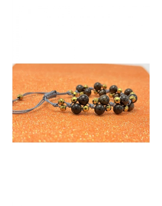 Sertifikalı 6mm Ipli Bronzit Ayarlanabilir Ölçü Doğal Taş Bileklik