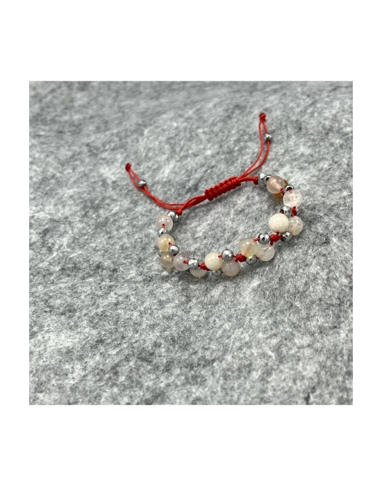 Sertifikalı 6mm Ipli Çiçek Akik Ayarlanabilir Ölçü Doğal Taş Bileklik