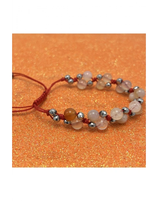 Sertifikalı 6mm Ipli Çiçek Akik Ayarlanabilir Ölçü Doğal Taş Bileklik