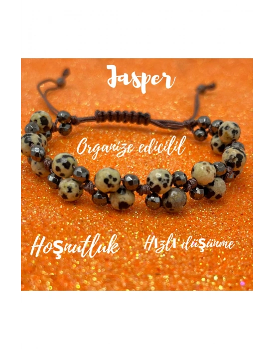 Sertifikalı 6mm Ipli Dalmaçyalı Jasper Ayarlanabilir Ölçü Doğal Taş Bileklik