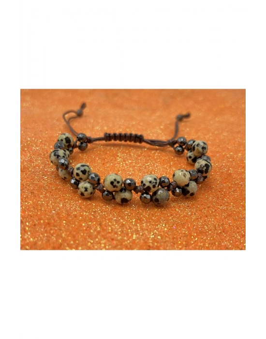 Sertifikalı 6mm Ipli Dalmaçyalı Jasper Ayarlanabilir Ölçü Doğal Taş Bileklik