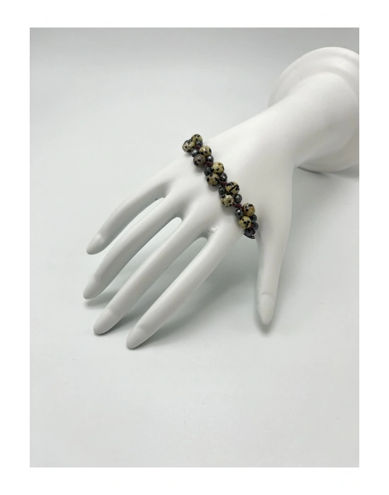 Sertifikalı 6mm Ipli Dalmaçyalı Jasper Ayarlanabilir Ölçü Doğal Taş Bileklik