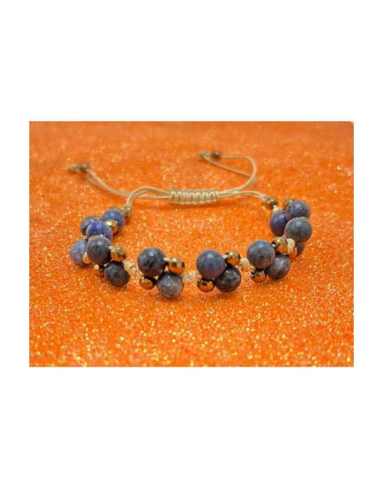 Sertifikalı 6mm Ipli Dumortierit Ayarlanabilir Ölçü Doğal Taş Bileklik