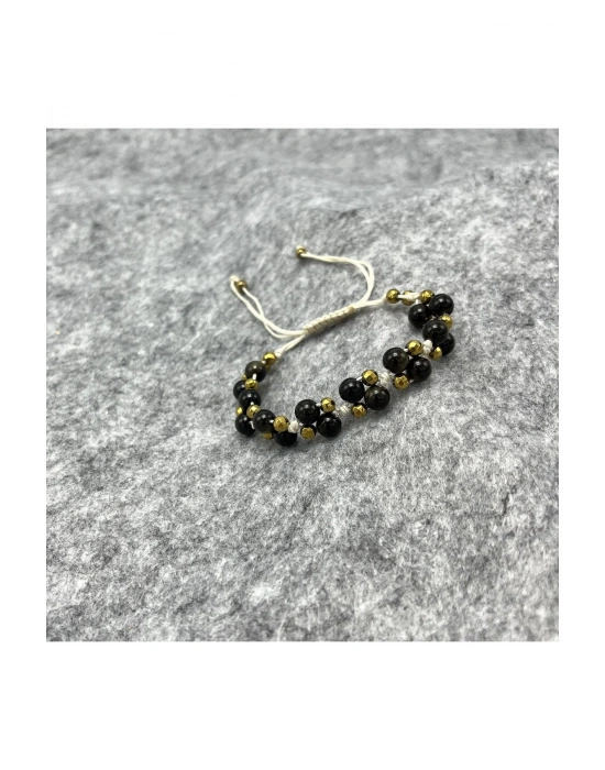 Sertifikalı 6mm Ipli Golden Obsidyen Ayarlanabilir Ölçü Doğal Taş Bileklik