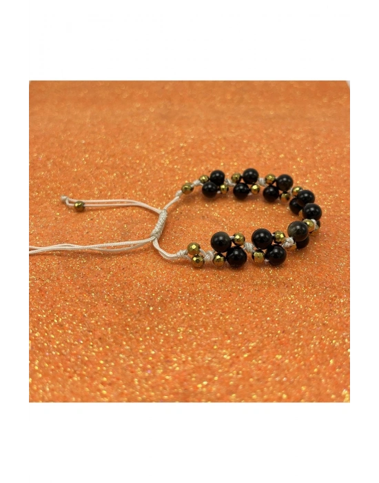 Sertifikalı 6mm Ipli Golden Obsidyen Ayarlanabilir Ölçü Doğal Taş Bileklik
