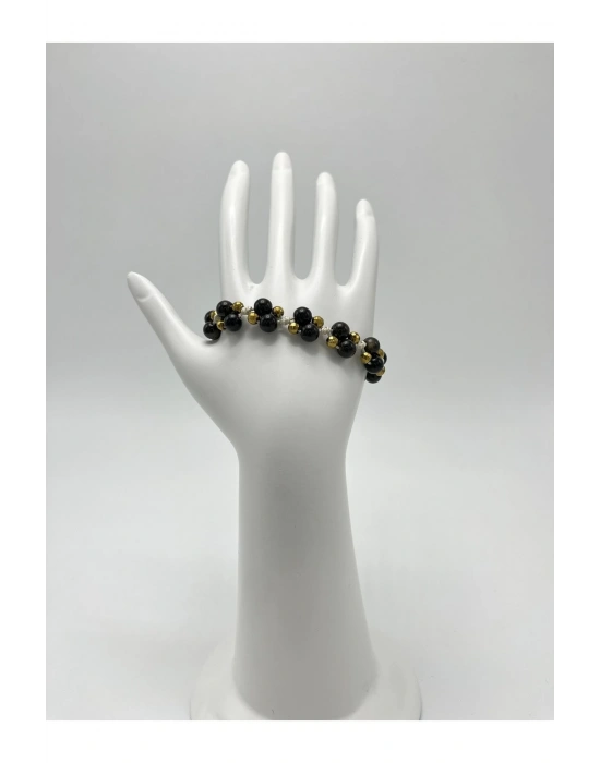 Sertifikalı 6mm Ipli Golden Obsidyen Ayarlanabilir Ölçü Doğal Taş Bileklik