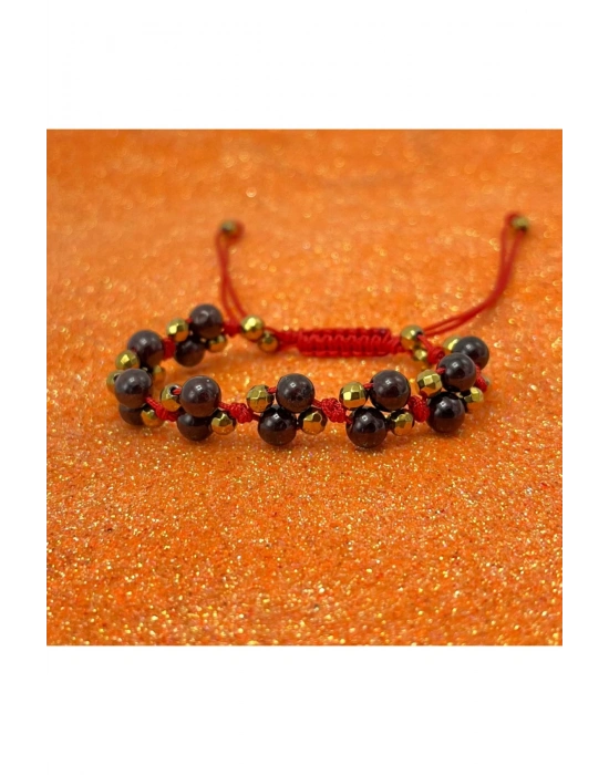 Sertifikalı 6mm Ipli Granat Lal Doğal Taş Bileklik - Ayarlanabilir Ölçü