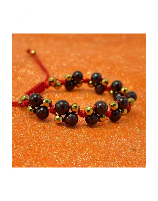 Sertifikalı 6mm Ipli Granat Lal Doğal Taş Bileklik - Ayarlanabilir Ölçü