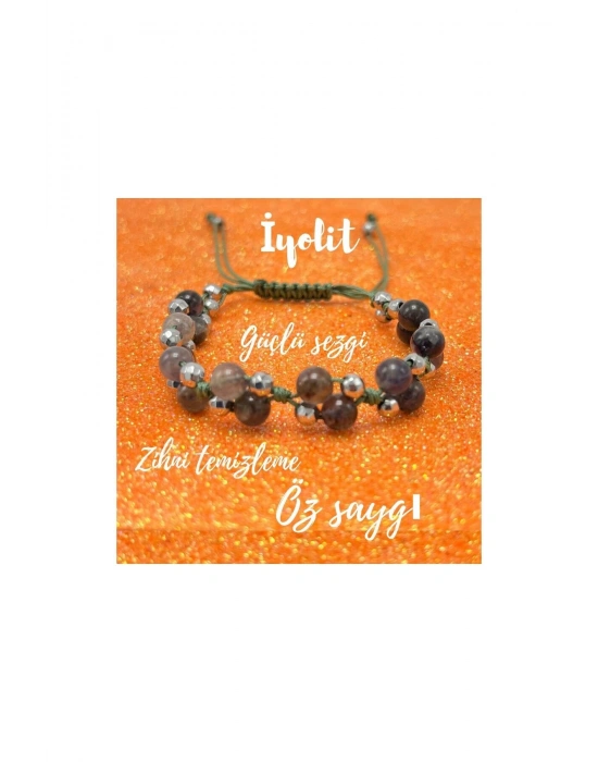 Sertifikalı 6mm Ipli Iyolit Ayarlanabilir Ölçü Doğal Taş Bileklik