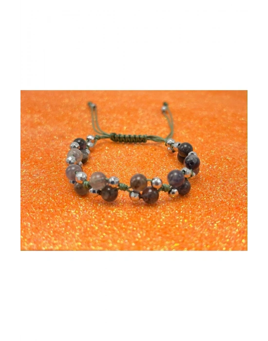 Sertifikalı 6mm Ipli Iyolit Ayarlanabilir Ölçü Doğal Taş Bileklik