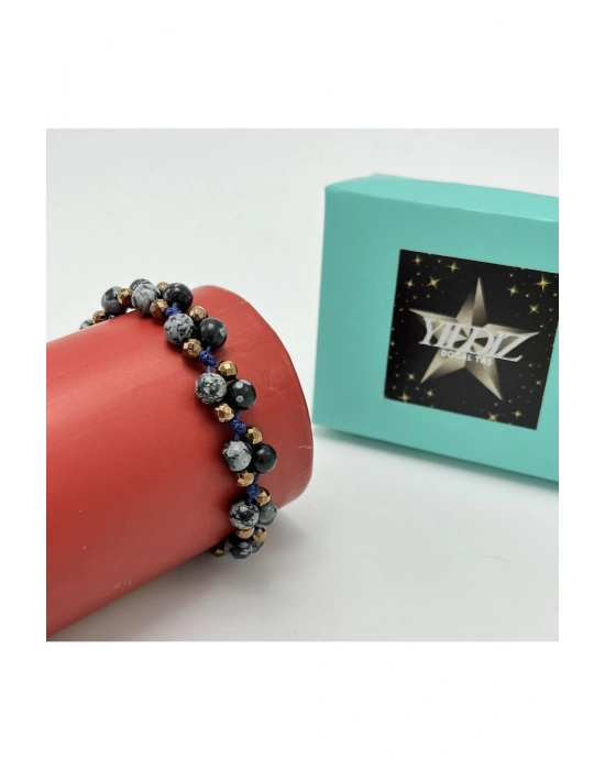 Sertifikalı 6mm Ipli Karlı Obsidyen Ayarlanabilir Ölçü Doğal Taş Bileklik