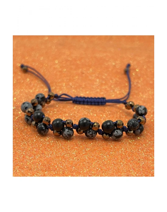 Sertifikalı 6mm Ipli Karlı Obsidyen Ayarlanabilir Ölçü Doğal Taş Bileklik