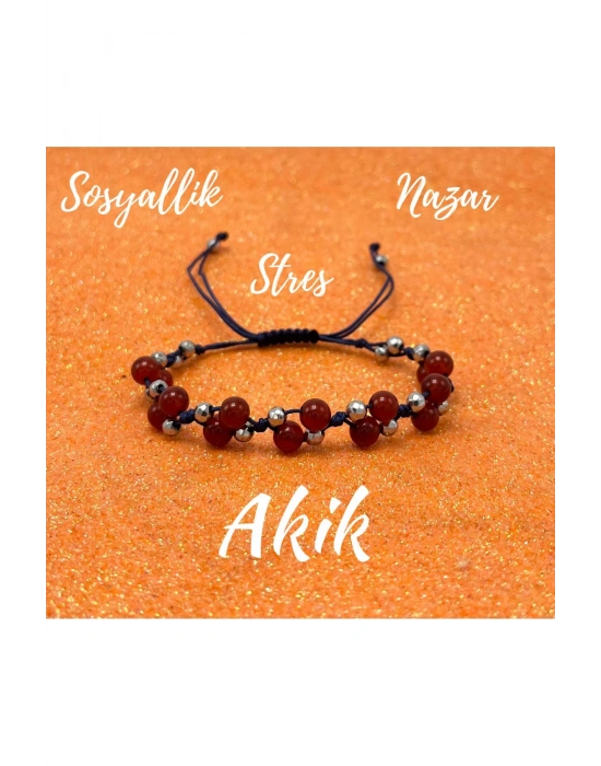 Sertifikalı 6mm Ipli Kırmızı Akik Doğal Taş Bileklik - Ayarlanabilir Ölçü