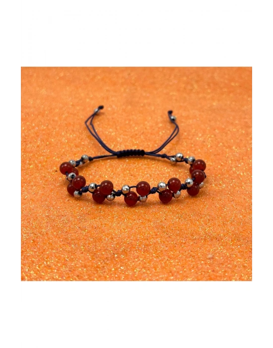 Sertifikalı 6mm Ipli Kırmızı Akik Doğal Taş Bileklik - Ayarlanabilir Ölçü
