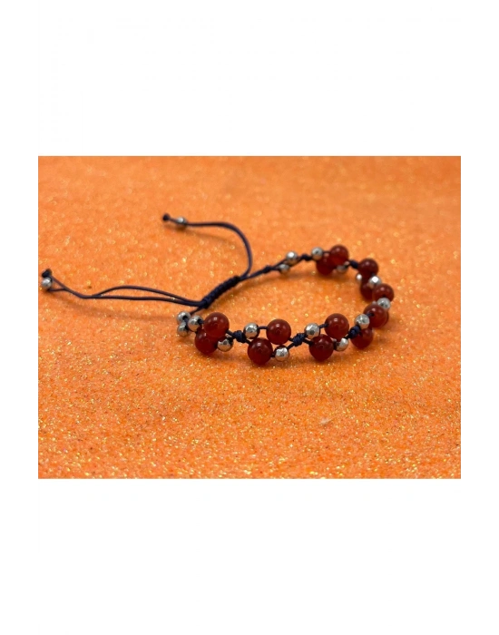 Sertifikalı 6mm Ipli Kırmızı Akik Doğal Taş Bileklik - Ayarlanabilir Ölçü