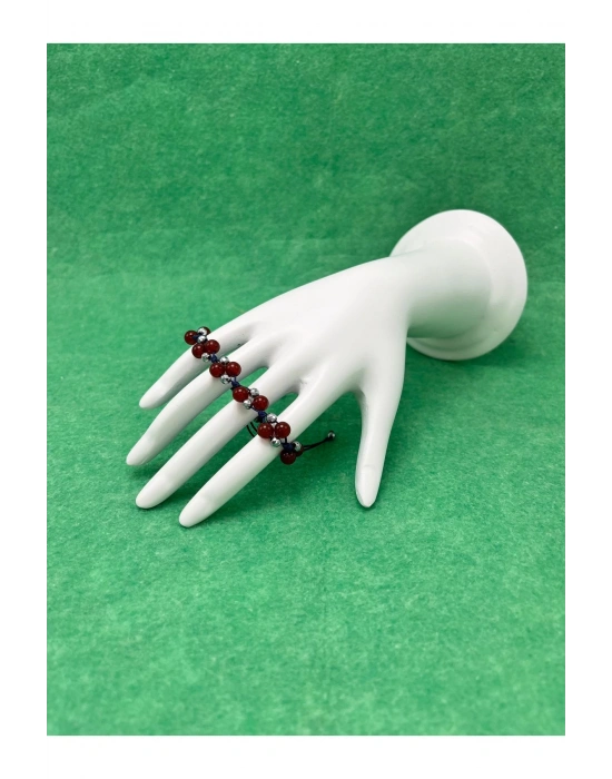 Sertifikalı 6mm Ipli Kırmızı Akik Doğal Taş Bileklik - Ayarlanabilir Ölçü