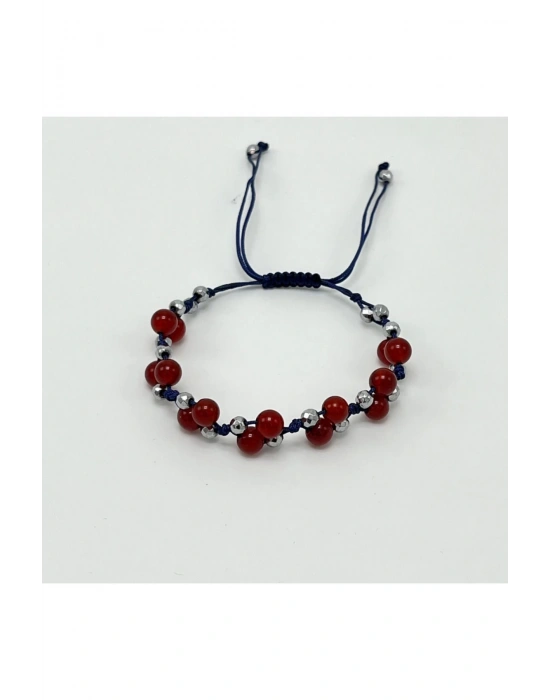 Sertifikalı 6mm Ipli Kırmızı Akik Doğal Taş Bileklik - Ayarlanabilir Ölçü