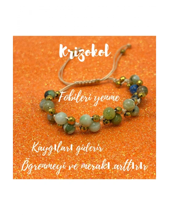 Sertifikalı 6mm Ipli Krizokol Ayarlanabilir Ölçü Doğal Taş Bileklik