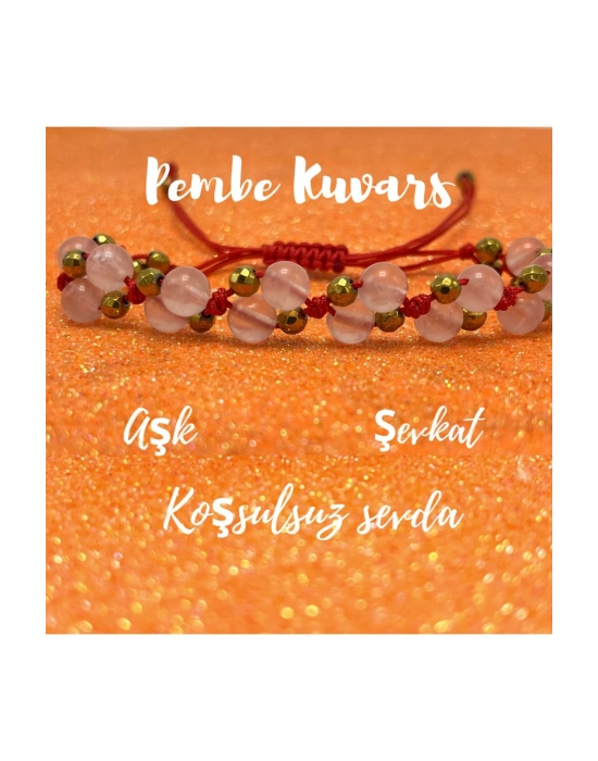 Sertifikalı 6mm Ipli Madagaskar Pembe Kuvars Ayarlanabilir Ölçü Doğal Taş Bileklik