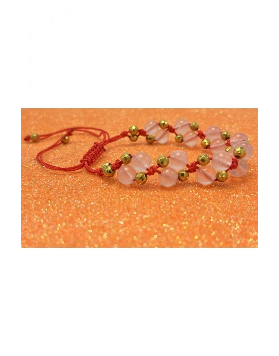 Sertifikalı 6mm Ipli Madagaskar Pembe Kuvars Ayarlanabilir Ölçü Doğal Taş Bileklik