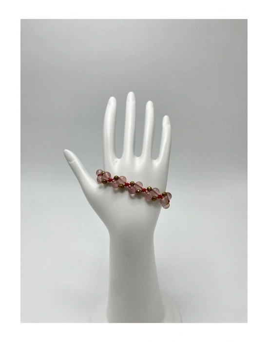 Sertifikalı 6mm Ipli Madagaskar Pembe Kuvars Ayarlanabilir Ölçü Doğal Taş Bileklik