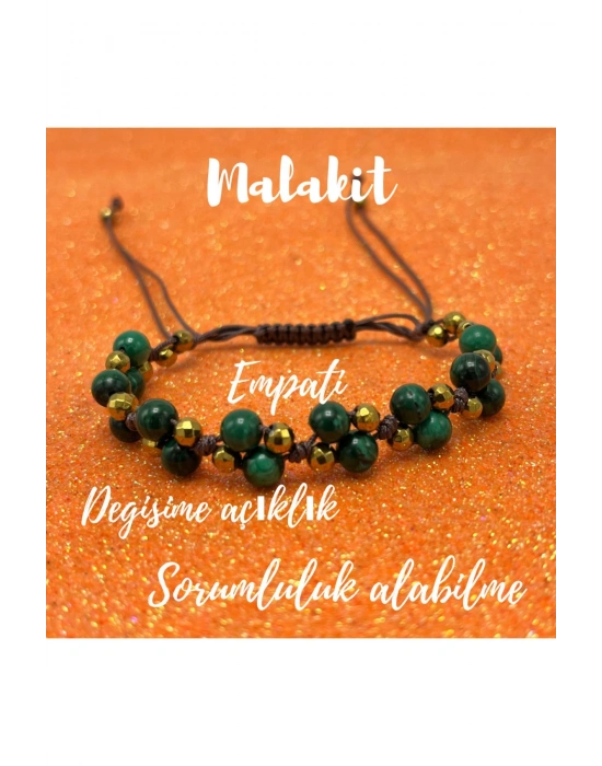 Sertifikalı 6mm Ipli Malakit Ayarlanabilir Ölçü Doğal Taş Bileklik