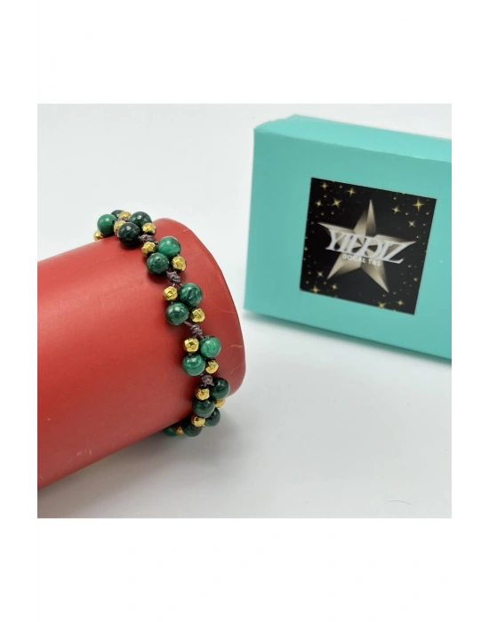 Sertifikalı 6mm Ipli Malakit Ayarlanabilir Ölçü Doğal Taş Bileklik