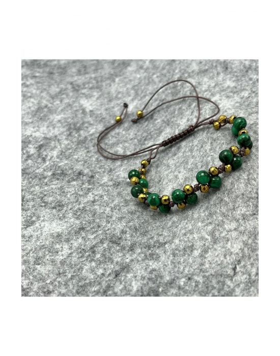 Sertifikalı 6mm Ipli Malakit Ayarlanabilir Ölçü Doğal Taş Bileklik