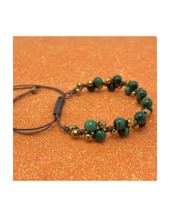 Sertifikalı 6mm Ipli Malakit Ayarlanabilir Ölçü Doğal Taş Bileklik