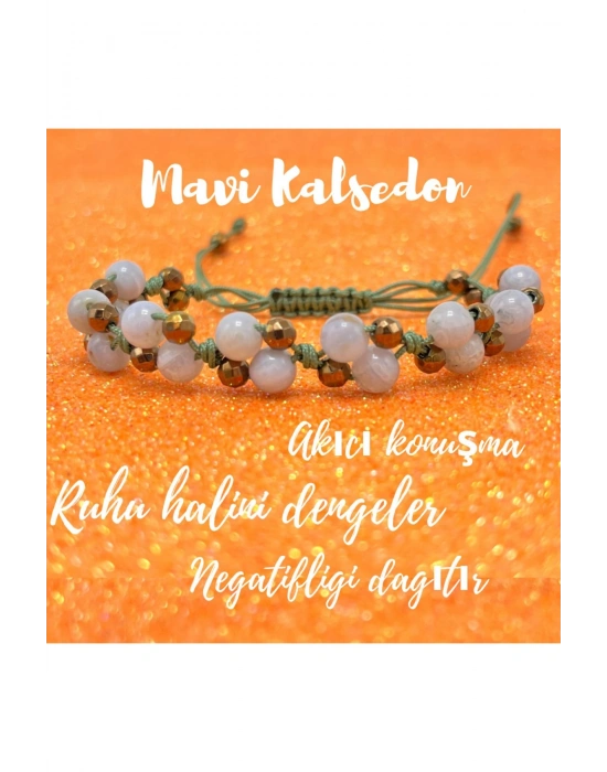 Sertifikalı 6mm Ipli Mavi Kalsedon Ayarlanabilir Ölçü Doğal Taş Bileklik