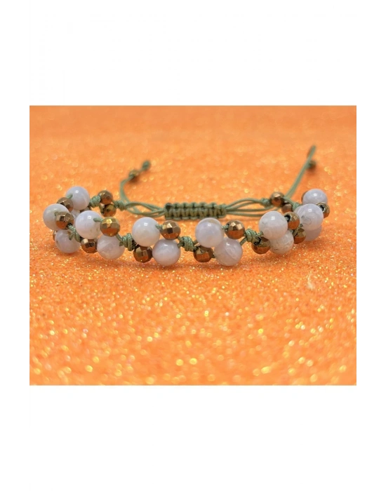 Sertifikalı 6mm Ipli Mavi Kalsedon Ayarlanabilir Ölçü Doğal Taş Bileklik