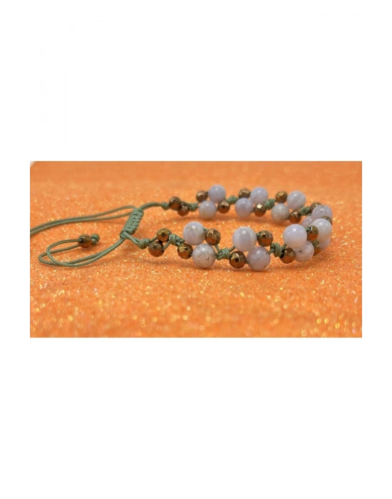 Sertifikalı 6mm Ipli Mavi Kalsedon Ayarlanabilir Ölçü Doğal Taş Bileklik