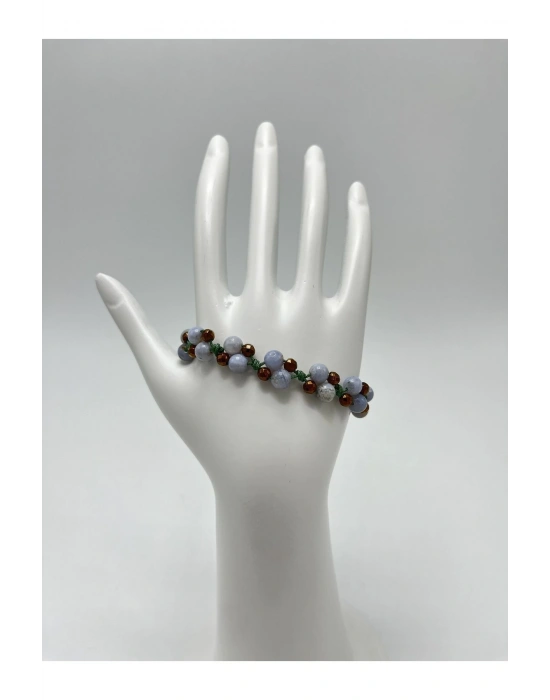 Sertifikalı 6mm Ipli Mavi Kalsedon Ayarlanabilir Ölçü Doğal Taş Bileklik