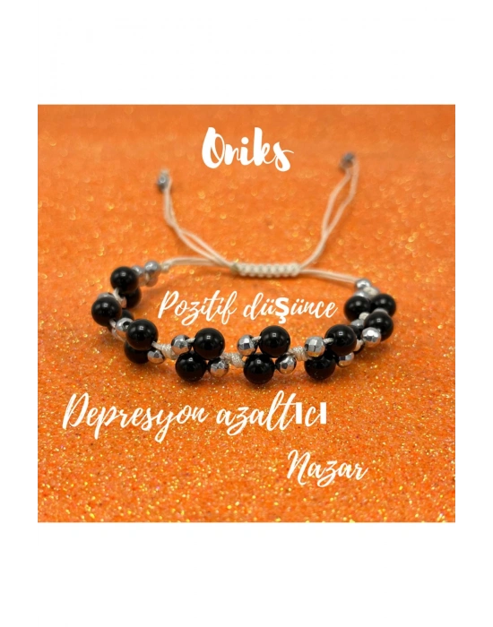 Sertifikalı 6mm Ipli Oniks Ayarlanabilir Ölçü Doğal Taş Bileklik