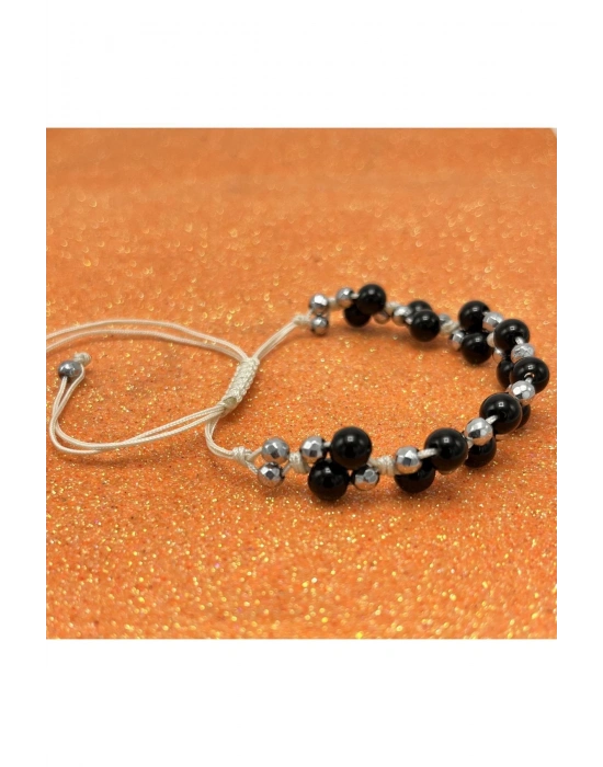 Sertifikalı 6mm Ipli Oniks Ayarlanabilir Ölçü Doğal Taş Bileklik