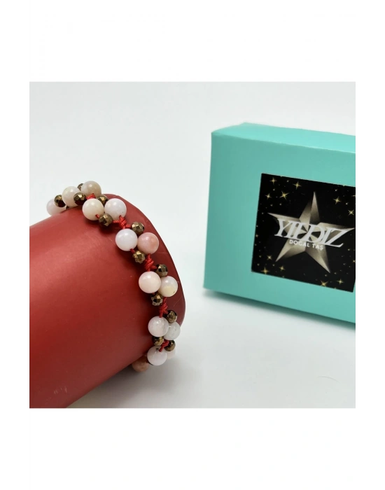 Sertifikalı 6mm Ipli Pembe Opal Ayarlanabilir Ölçü Doğal Taş Bileklik