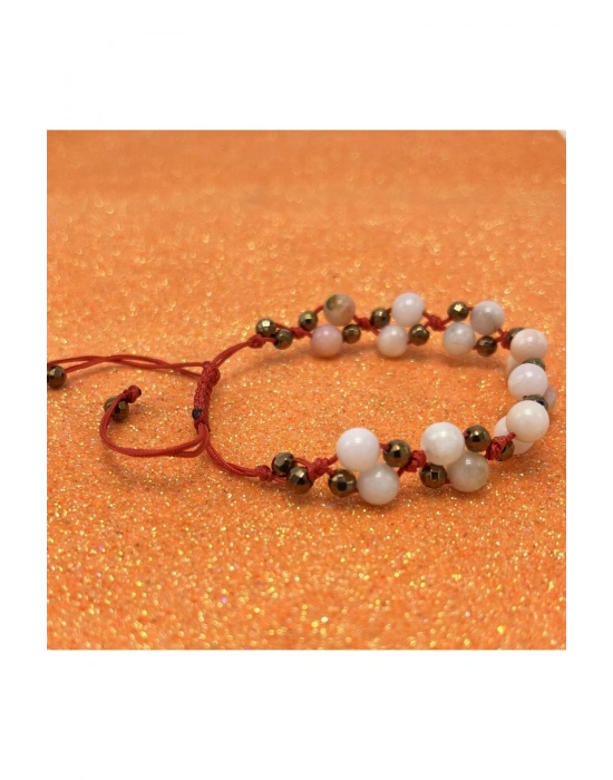 Sertifikalı 6mm Ipli Pembe Opal Ayarlanabilir Ölçü Doğal Taş Bileklik