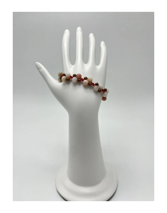 Sertifikalı 6mm Ipli Pembe Opal Ayarlanabilir Ölçü Doğal Taş Bileklik