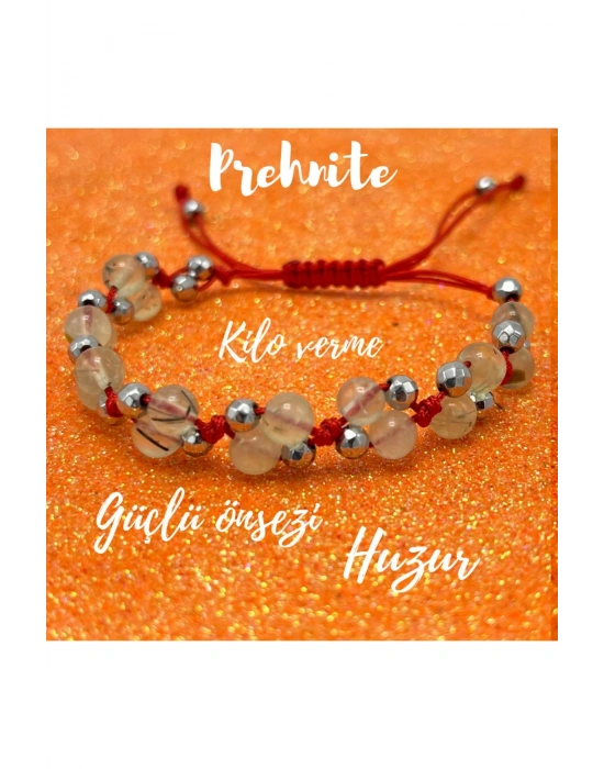 Sertifikalı 6mm Ipli Prehnite Ayarlanabilir Ölçü Doğal Taş Bileklik