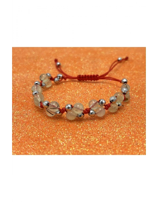 Sertifikalı 6mm Ipli Prehnite Ayarlanabilir Ölçü Doğal Taş Bileklik