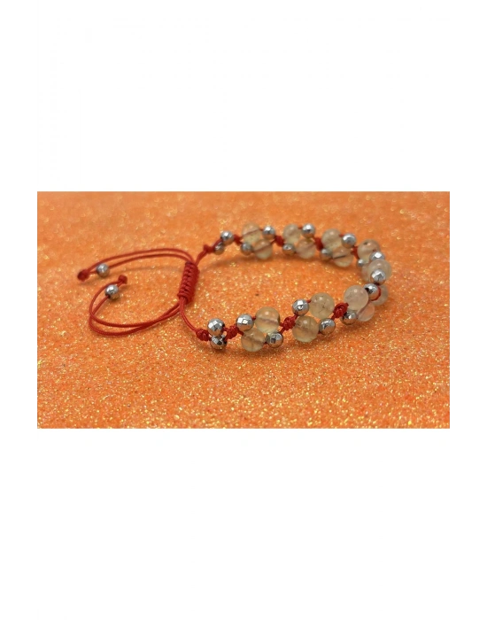 Sertifikalı 6mm Ipli Prehnite Ayarlanabilir Ölçü Doğal Taş Bileklik