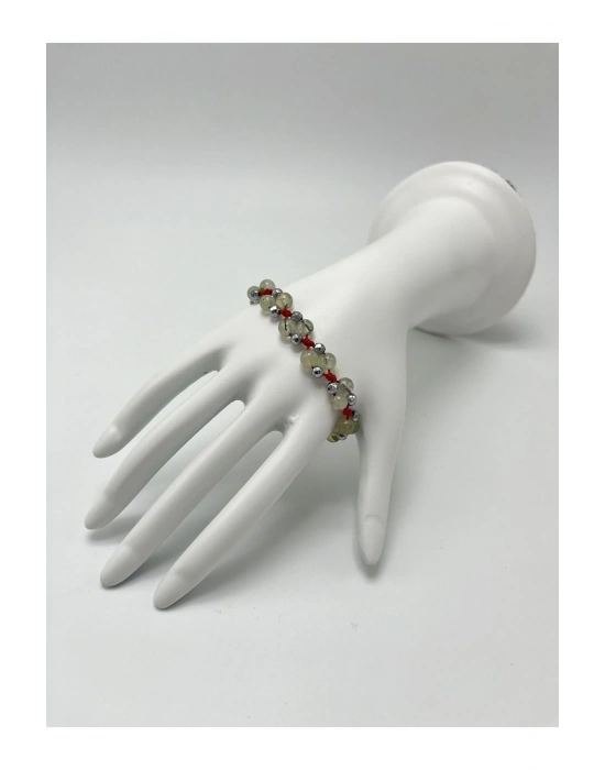 Sertifikalı 6mm Ipli Prehnite Ayarlanabilir Ölçü Doğal Taş Bileklik